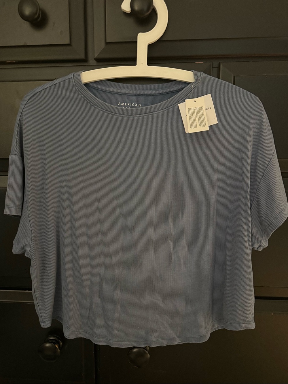 American Eagle Blue/grey Ribbed Short-Sleeve Boxy Top
